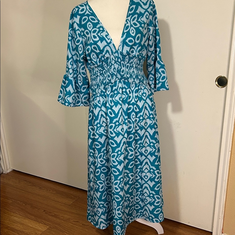 Elegant Blue Patterned Women's Dress